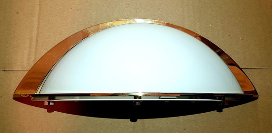 Image 1 of Sconce (1 Of 5), Wall Light, Art Deco, Mid Century Modern, Brass, Opaline Glass, Glashutte Limburg, Hyper Vintage, Very Rare