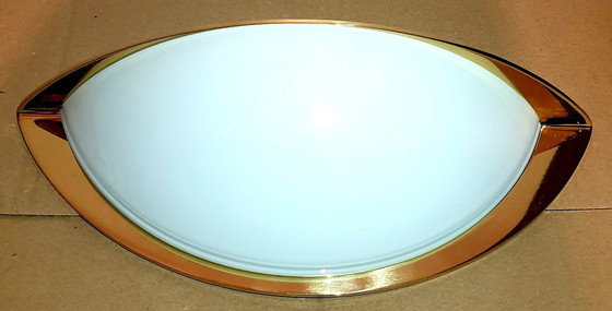 Image 1 of Sconce (1 Of 5), Wall Light, Art Deco, Mid Century Modern, Brass, Opaline Glass, Glashutte Limburg, Hyper Vintage, Very Rare