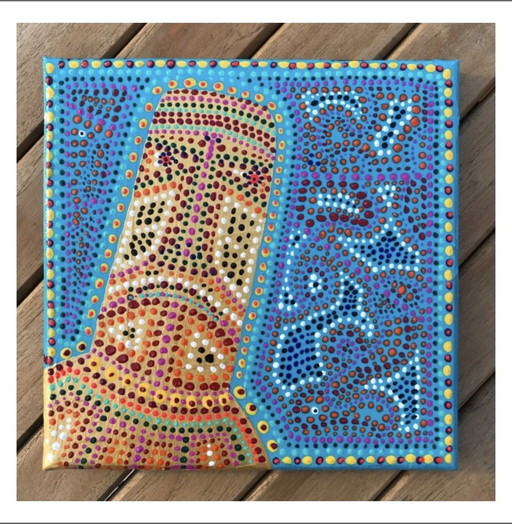 Acrilico su cornice Moai, dimensioni 20 x 20 cm
