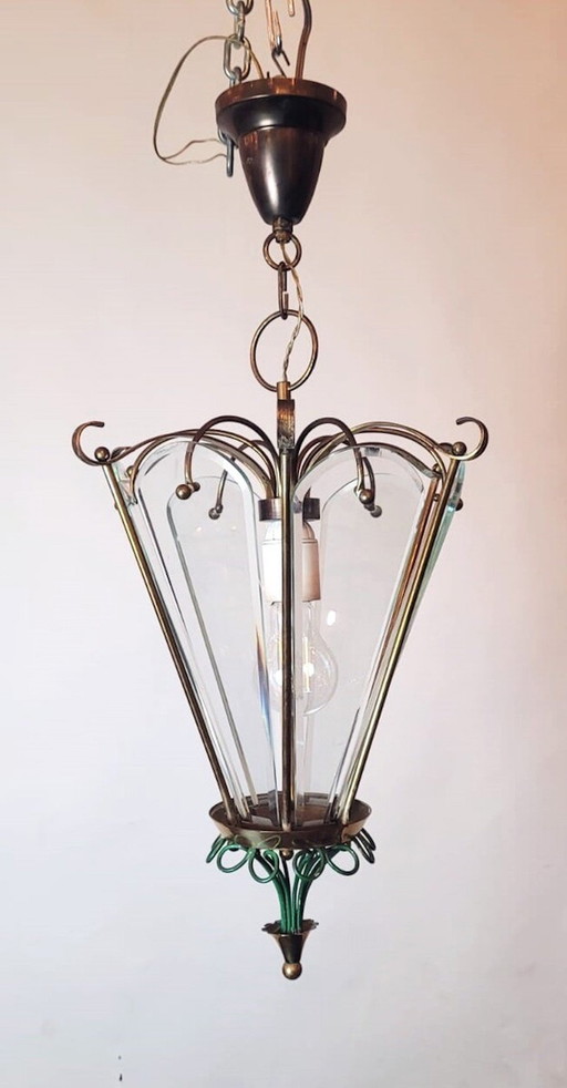 Brass And Beveled Glass Lantern