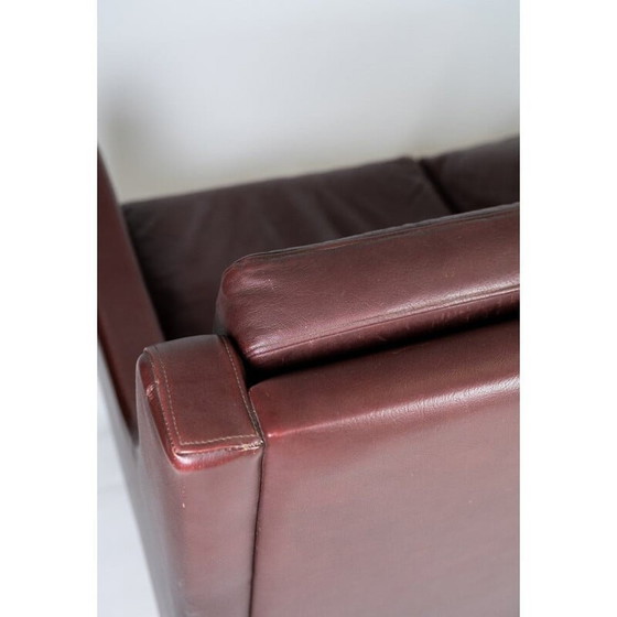 Image 1 of Vintage Three seater sofa with red brown leather by Stouby Furniture 1960s