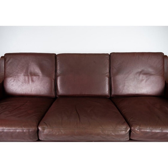 Image 1 of Vintage Three seater sofa with red brown leather by Stouby Furniture 1960s