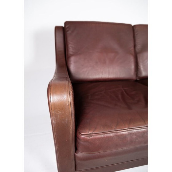 Image 1 of Vintage Three seater sofa with red brown leather by Stouby Furniture 1960s
