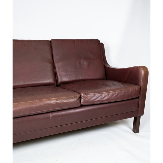 Image 1 of Vintage Three seater sofa with red brown leather by Stouby Furniture 1960s