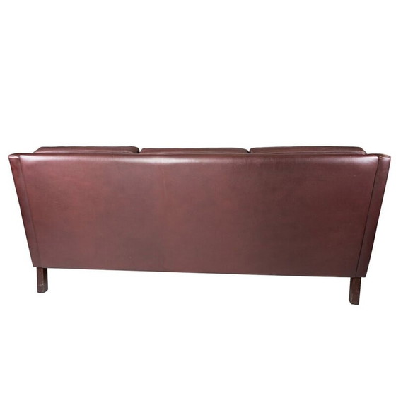 Image 1 of Vintage Three seater sofa with red brown leather by Stouby Furniture 1960s