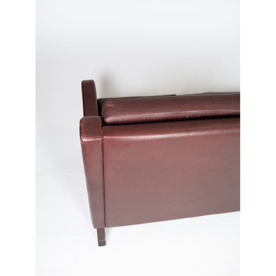 Image 1 of Vintage Three seater sofa with red brown leather by Stouby Furniture 1960s