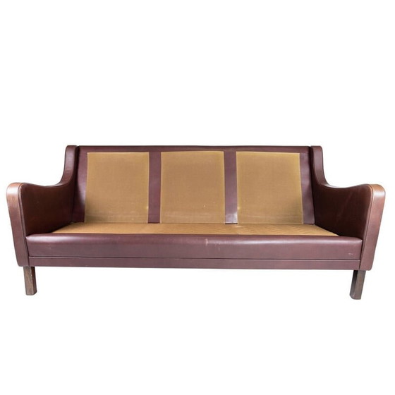 Image 1 of Vintage Three seater sofa with red brown leather by Stouby Furniture 1960s