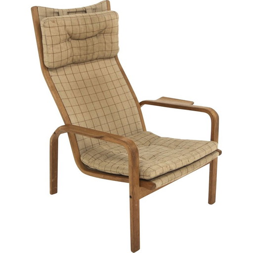 Vintage armchair in oak and fabric by Yngve Ekström for Swedese, Sweden 1970