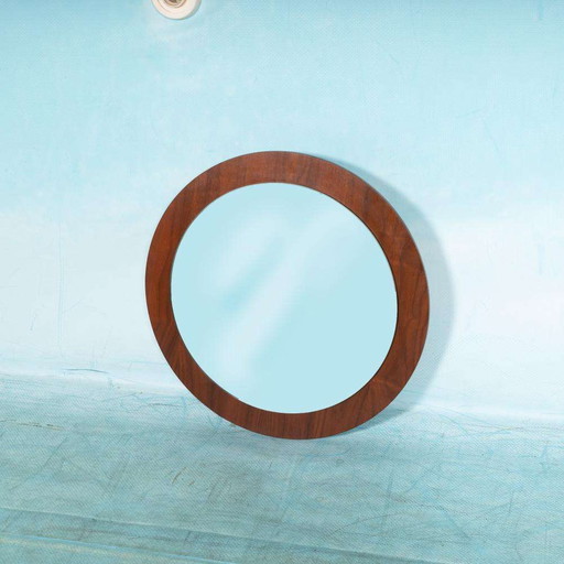 Vintage wall mirror walnut, sixties minimal walnut mirror