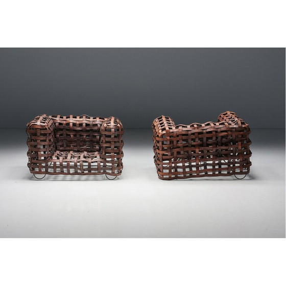 Image 1 of Vintage sculptural woven leather armchair, 1950s