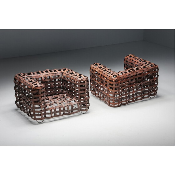 Image 1 of Vintage sculptural woven leather armchair, 1950s