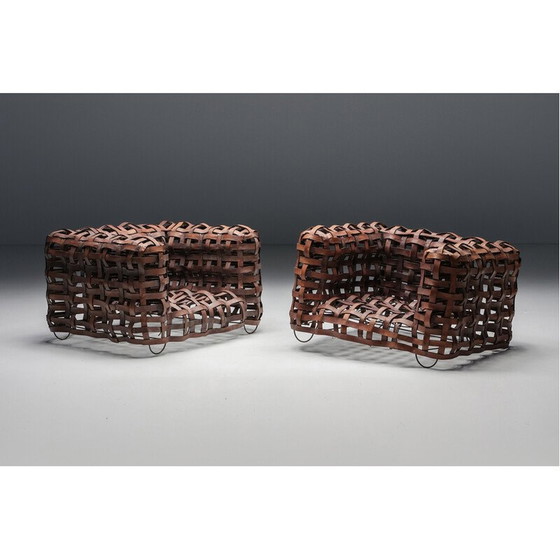 Image 1 of Vintage sculptural woven leather armchair, 1950s