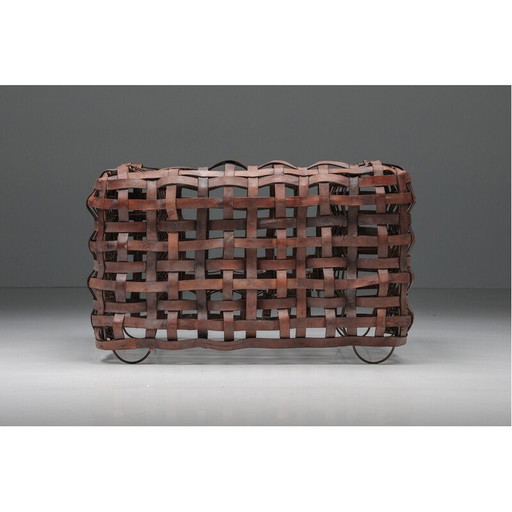 Vintage sculptural woven leather armchair, 1950s