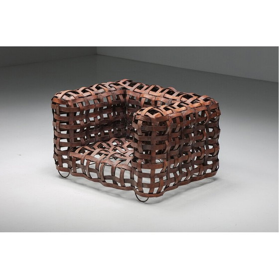 Image 1 of Vintage sculptural woven leather armchair, 1950s