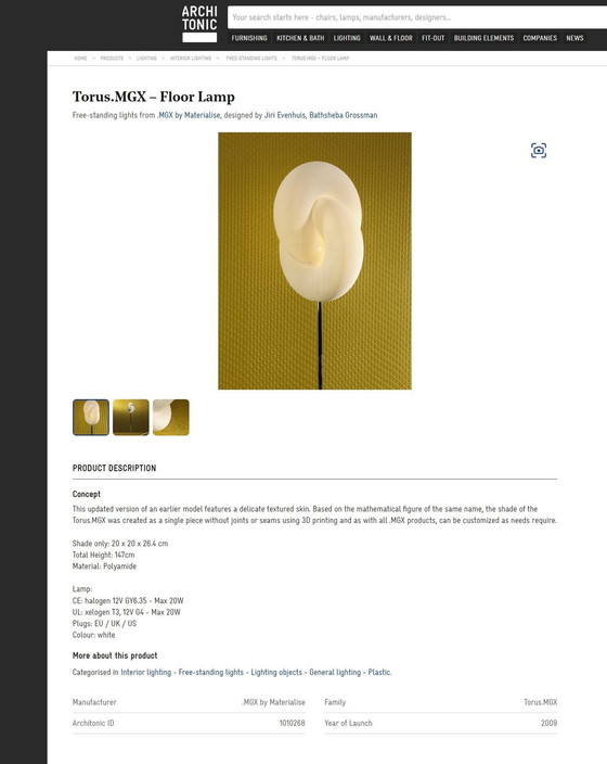 Image 1 of Materialise Mgx Torus Floor Lamp