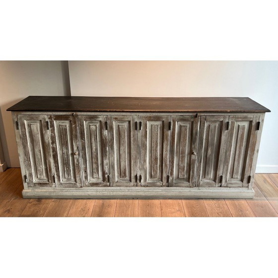 Image 1 of 6-door vintage patinated oak cabinet