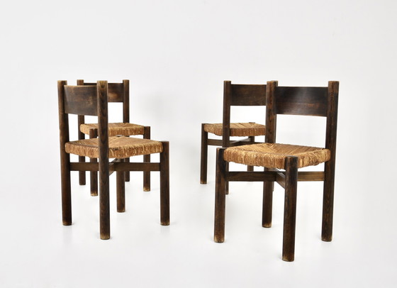 Image 1 of Chaises Meribel par Charlotte Perriand pour Steph Simon, 1950, ensemble de 4