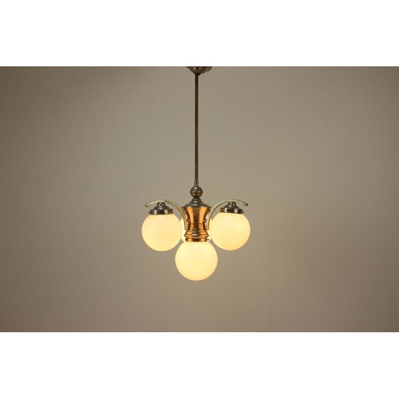 Image 1 of Lampadario vintage in metallo e vetro art déco, Cecoslovacchia 1930