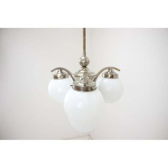 Image 1 of Lampadario vintage in metallo e vetro art déco, Cecoslovacchia 1930