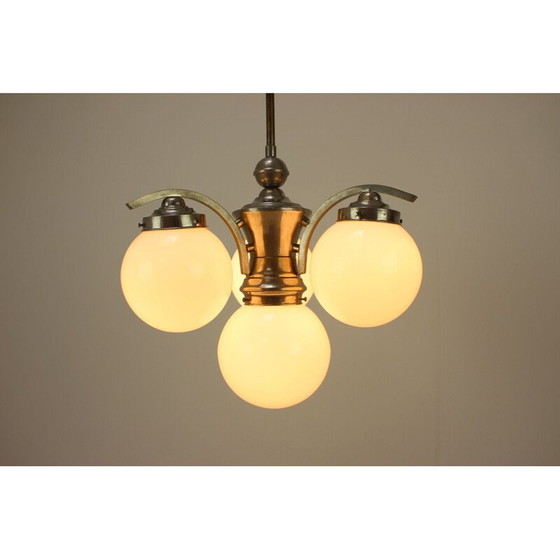 Image 1 of Lampadario vintage in metallo e vetro art déco, Cecoslovacchia 1930