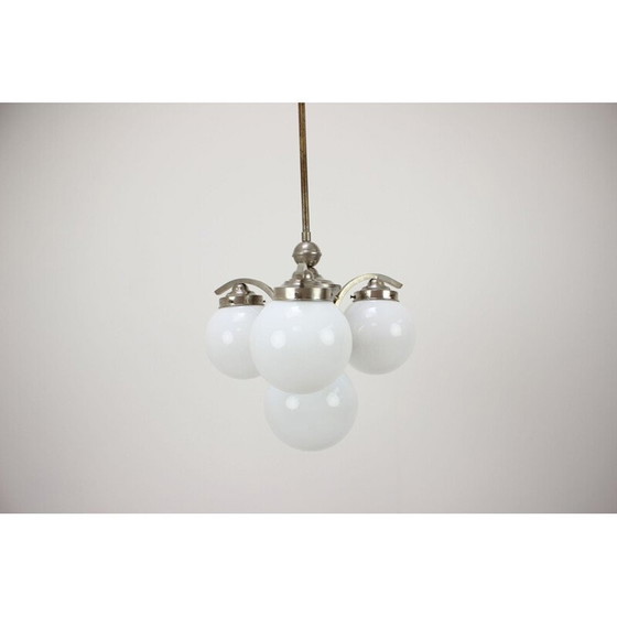 Image 1 of Lampadario vintage in metallo e vetro art déco, Cecoslovacchia 1930