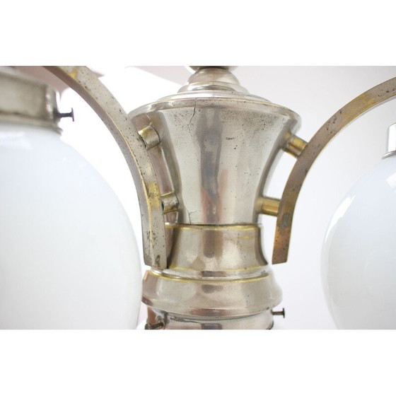 Image 1 of Lampadario vintage in metallo e vetro art déco, Cecoslovacchia 1930