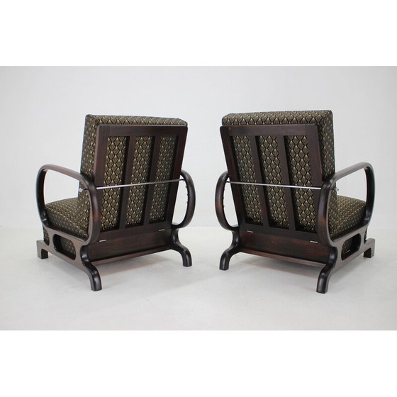 Image 1 of Pair of vintage Art Deco armchairs in stained beech wood and fabric, Czechoslovakia 1930
