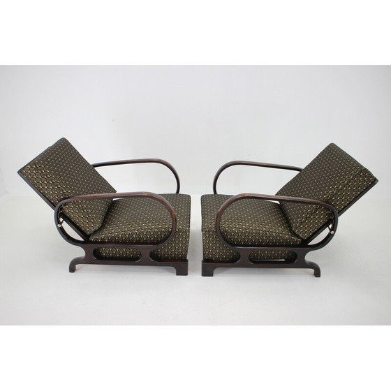 Image 1 of Pair of vintage Art Deco armchairs in stained beech wood and fabric, Czechoslovakia 1930