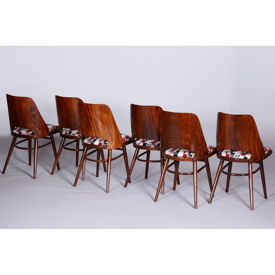 Image 1 of Set of 6 vintage beechwood and fabric chairs by Oswald Heardtl, Czechia 1950