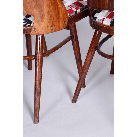 Image 1 of Set of 6 vintage beechwood and fabric chairs by Oswald Heardtl, Czechia 1950