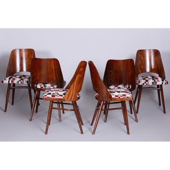 Image 1 of Set of 6 vintage beechwood and fabric chairs by Oswald Heardtl, Czechia 1950