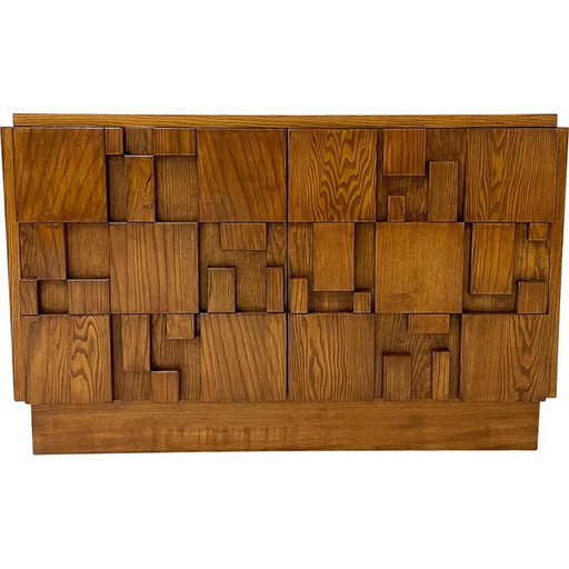 Vintage brutalist lowboard in ashwood, Italy