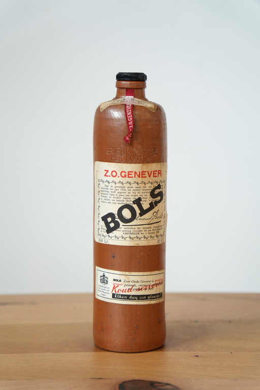Large 1L Bols Stoneware Bottle – Vintage Dutch Genever Collectible