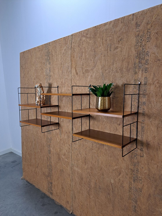 Image 1 of Large Teak Steel Wall System With Shelves, Wall Rack