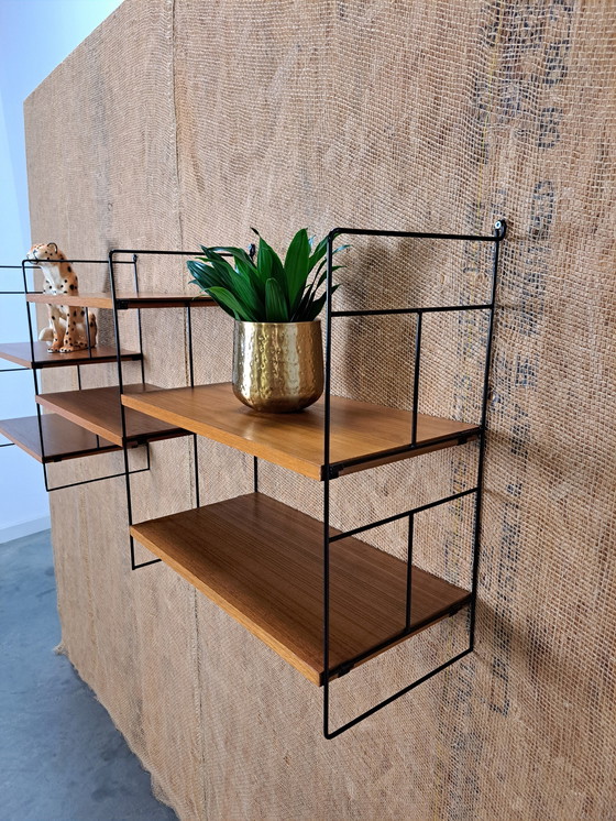 Image 1 of Large Teak Steel Wall System With Shelves, Wall Rack