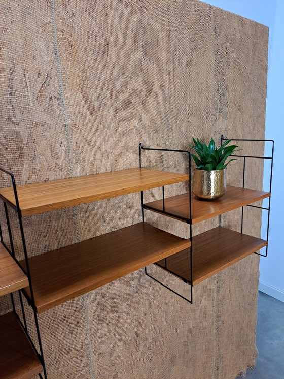 Image 1 of Large Teak Steel Wall System With Shelves, Wall Rack