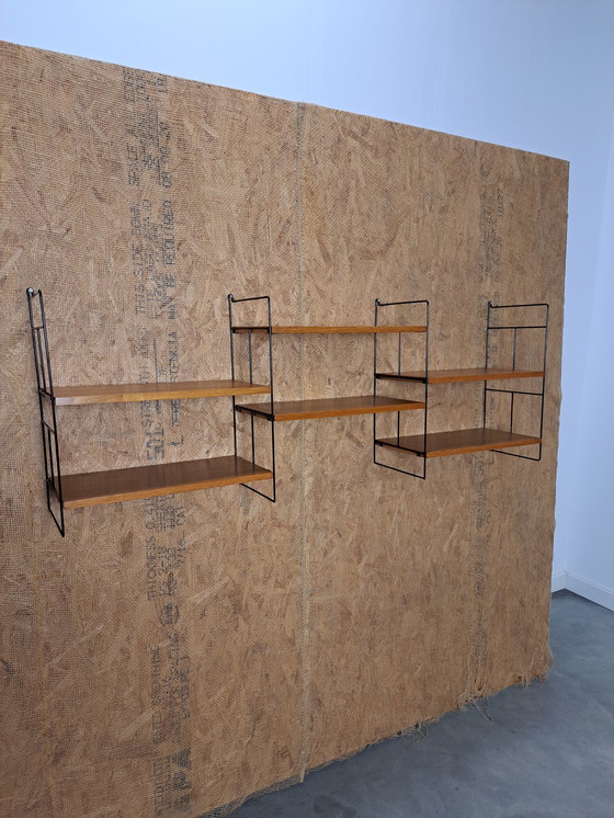 Image 1 of Large Teak Steel Wall System With Shelves, Wall Rack