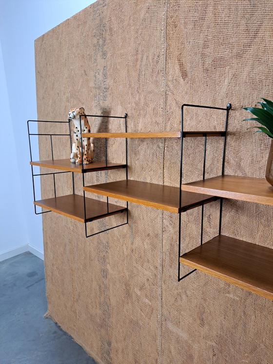 Image 1 of Large Teak Steel Wall System With Shelves, Wall Rack