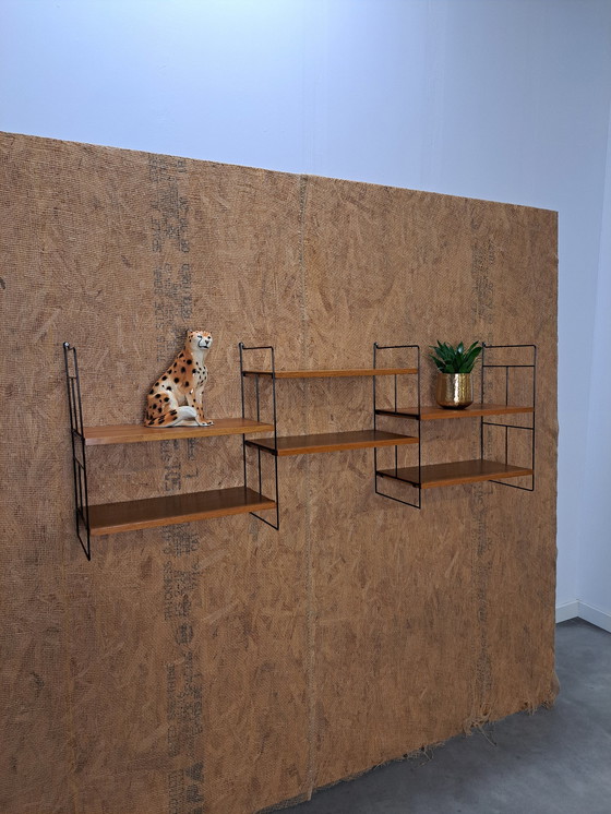 Image 1 of Large Teak Steel Wall System With Shelves, Wall Rack