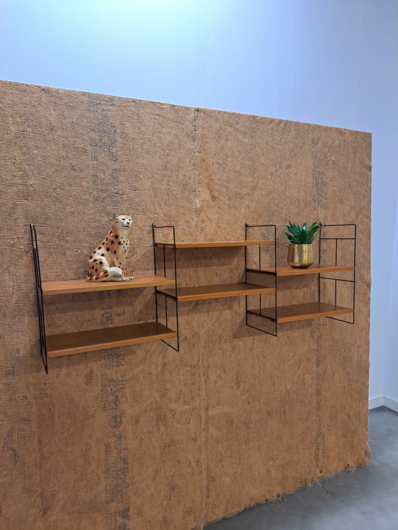 Image 1 of Large Teak Steel Wall System With Shelves, Wall Rack