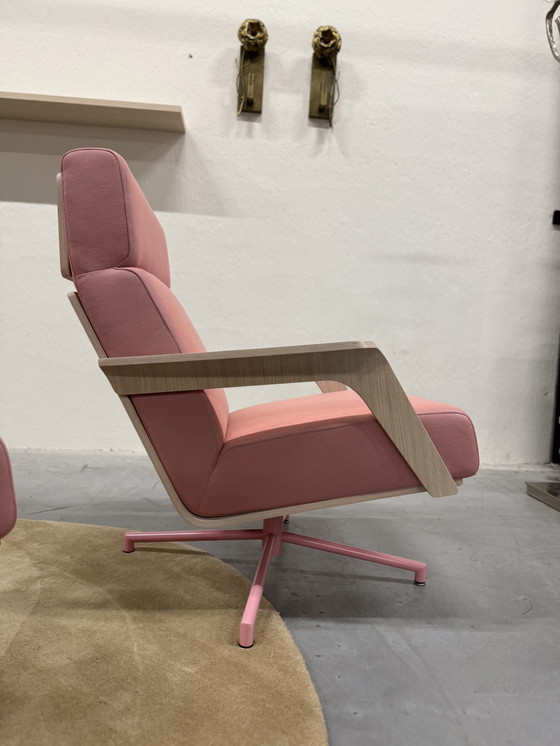 Image 1 of Harvink The Cape Swivel Armchair With Footstool Pink Fabric