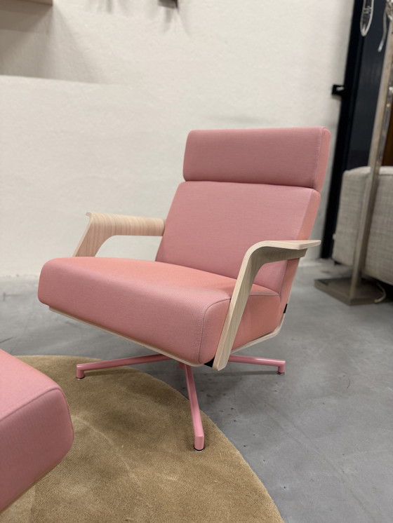 Image 1 of Harvink The Cape Swivel Armchair With Footstool Pink Fabric