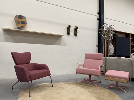 Image 1 of Harvink The Cape Swivel Armchair With Footstool Pink Fabric