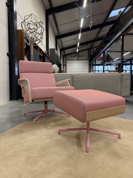 Image 1 of Harvink The Cape Swivel Armchair With Footstool Pink Fabric