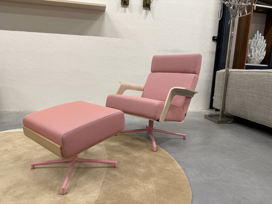 Image 1 of Harvink The Cape Swivel Armchair With Footstool Pink Fabric