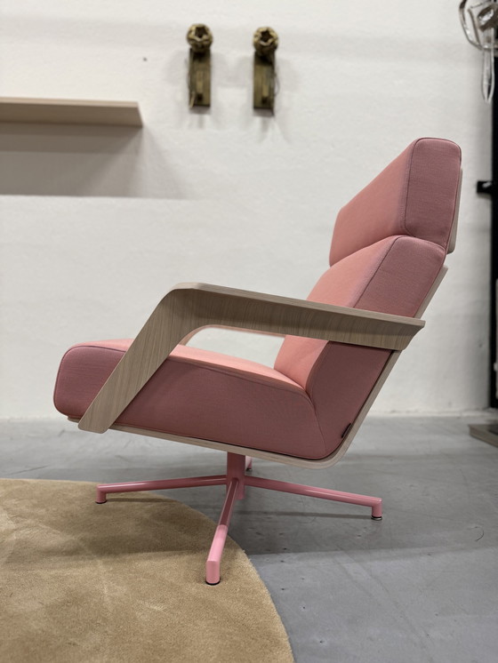 Image 1 of Harvink The Cape Swivel Armchair With Footstool Pink Fabric