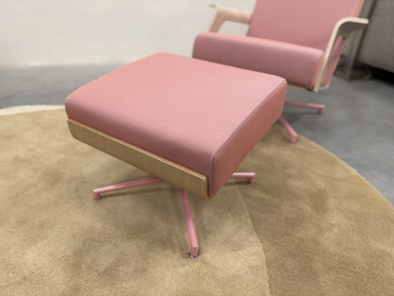 Image 1 of Harvink The Cape Swivel Armchair With Footstool Pink Fabric