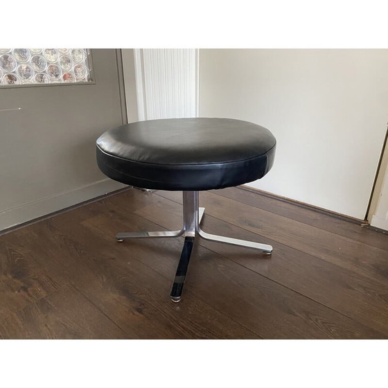 Image 1 of Vintage modernist chrome and leather stool, 1970s