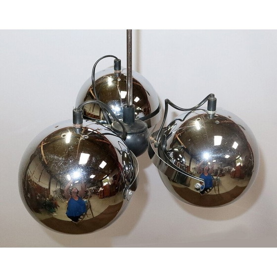 Image 1 of Vintage Eyeball pendant lamp in chrome metal with 3 reflectors, 1960