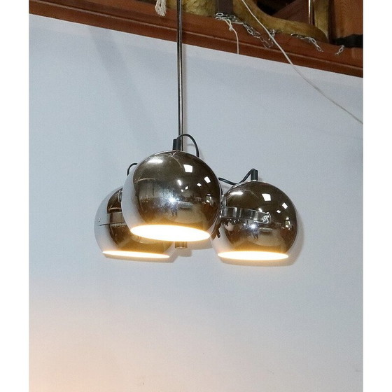 Image 1 of Vintage Eyeball pendant lamp in chrome metal with 3 reflectors, 1960